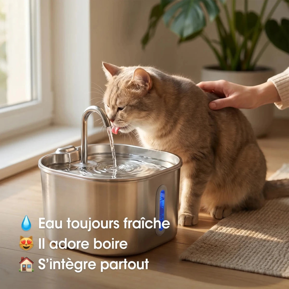 Fontaine à Eau Inox 2,2L – Silencieuse & Hygiénique pour Ton Chat - GetForCat
