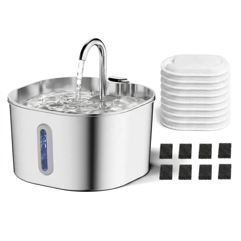 Fontaine à Eau Inox 2,2L – Silencieuse & Hygiénique pour Ton Chat - GetForCat